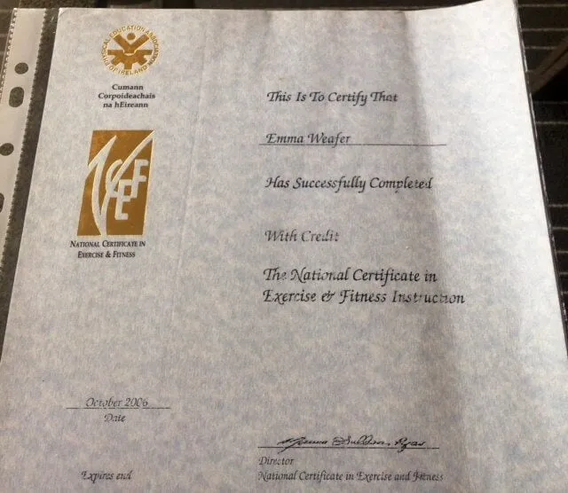 Emma Weafer qualification document: Archived fitness qualification certificate