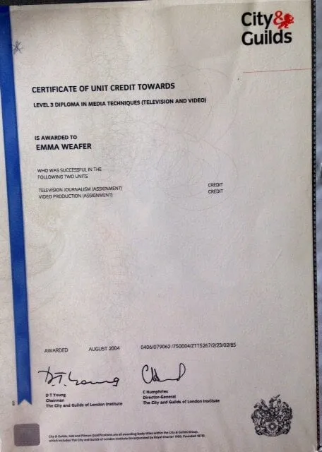 Emma Weafer qualification document: Archived fitness qualification certificate