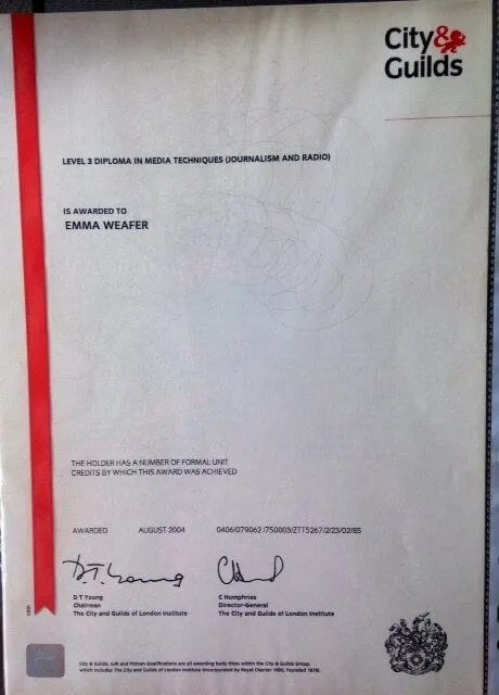 Emma Weafer qualification document: Archived fitness qualification certificate