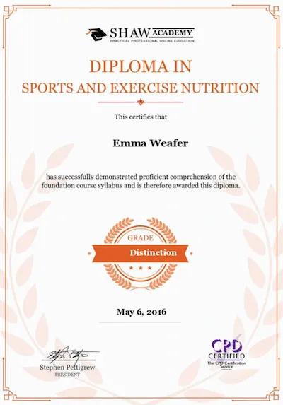 Emma Weafer qualification document: Qualification certificate screenshot from July 27 2018