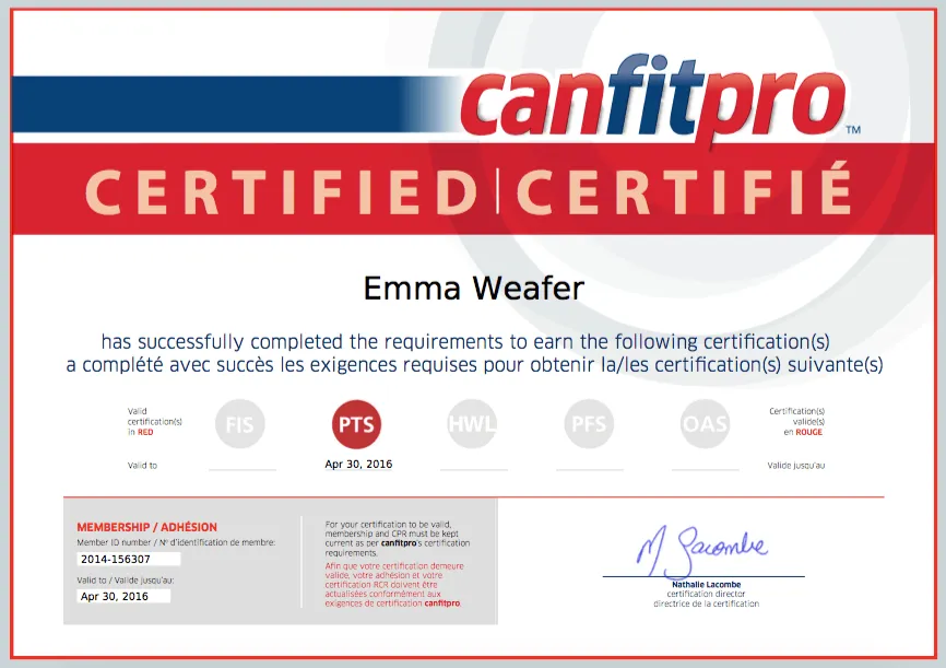 Emma Weafer qualification document: CAFFIT certification