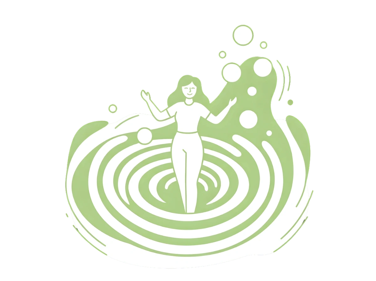 Illustration showing lasting change, with a woman standing confidently in rippling waves of progress