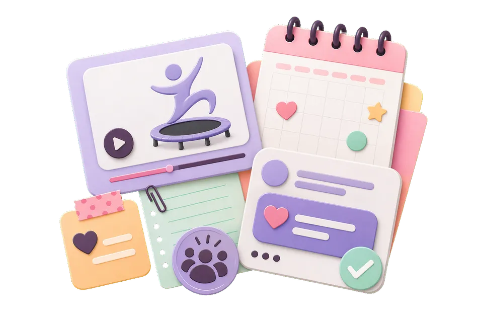 Sister Squad support graphic representing live events, online workouts, and community guidance.